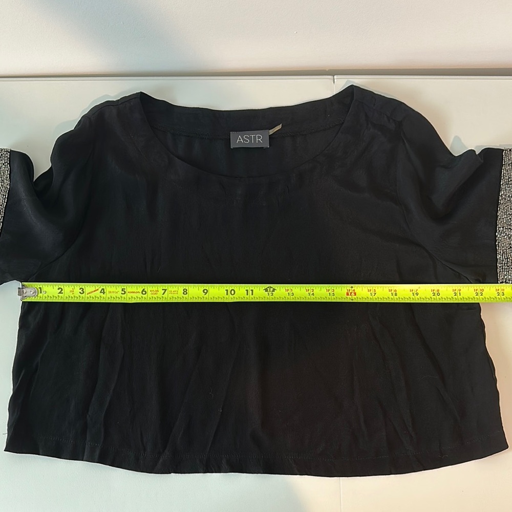 Astr Black Silk with Bead Cuffed Sleeve Crop Blouse - Picture 7 of 8